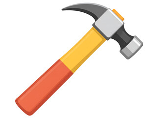 A claw hammer with an orange and yellow handle