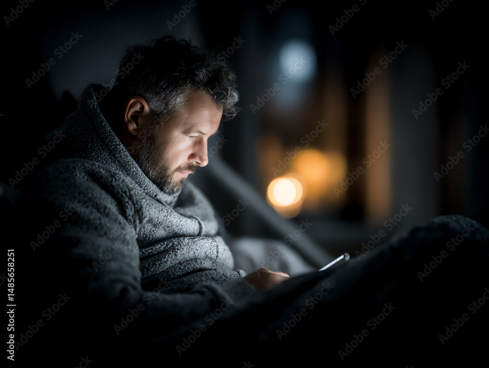 Poster a parent using a smart baby monitor app on their smartphone to check on their sleeping infant in a d