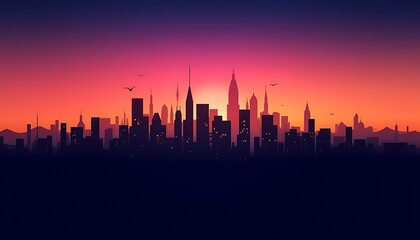 Obraz premium Cityscape sunset skyline buildings silhouette urban view