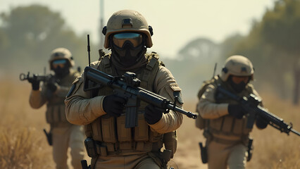 Elite Army on a Mission — Tactical Soldiers, Military Operation & Action Combat Illustration