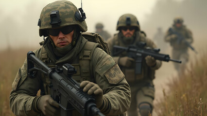 Elite Army on a Mission — Tactical Soldiers, Military Operation & Action Combat Illustration