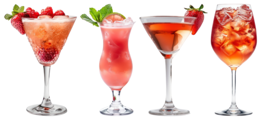 PNG Vibrant fruity cocktails in glasses, element set on transparent background