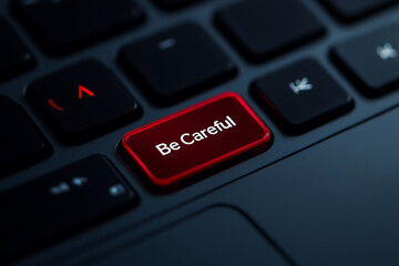 "Be Careful" Keyboard Key: A reminder to approach tasks with caution and awareness, highlighting risk and responsibility in digital interactions.