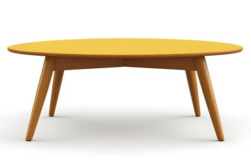 Yellow wooden oval coffee table. Interior design concept. Isolated object on white background.