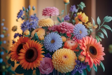 A beautiful floral arrangement featuring a colorful bouquet of flowers with vibrant blooming flowers