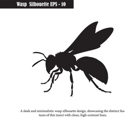 High-Contrast Wasp Silhouette Vector - Minimalist Insect Design