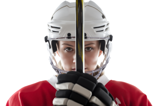  determined hockey player isolated on white background