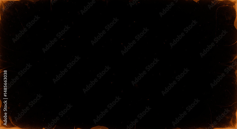 Poster abstract frame with grungy orange border and textured effect on black