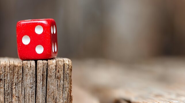Red Die on Wooden Surface
