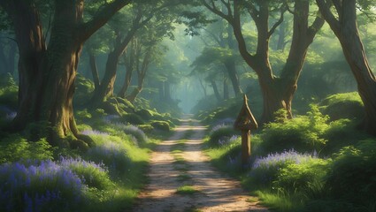Obraz premium Serene digital painting of a mystical forest pathway