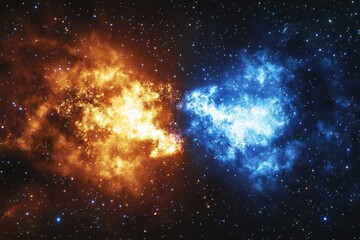 Naklejka premium Fiery Orange and Icy Blue Nebula Cosmic Space Background Design Ice Art Sky Fire Stars Color Night 
