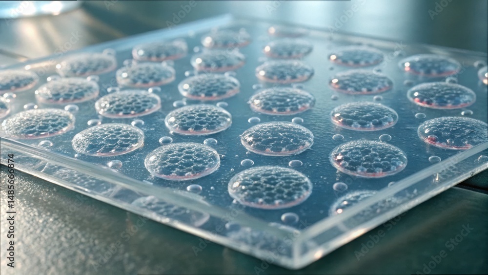 Poster macro shot of polymer sheet with cell growth patterns and details