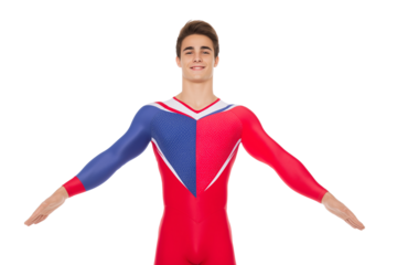 Young male gymnast in dynamic pose isolated on white background