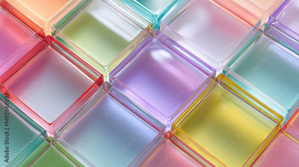 Aufkleber colorful transparent square blocks arranged in a geometric pattern on a surface