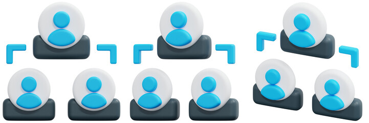 Set of a Blue and Grey Network Organization Chart 3d Render Icon Illustration