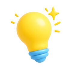 3D glowing light bulb icon in bright yellow, representing ideas, innovation, inspiration, or creativity
