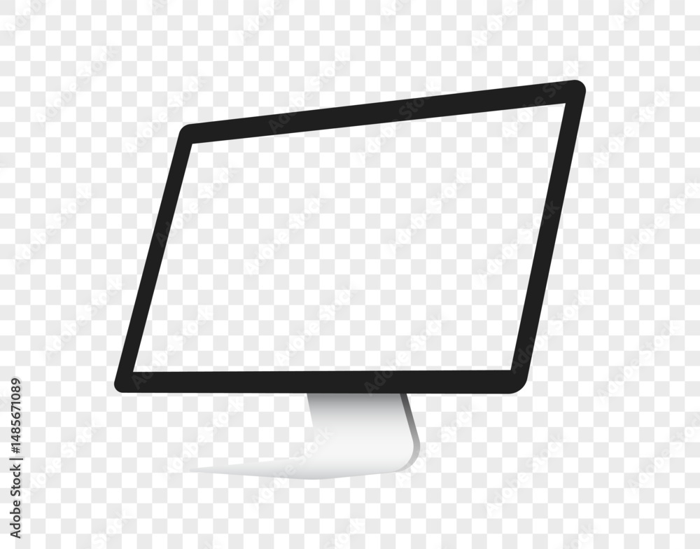 Poster desktop computer monitor with stand, side view blank mockup on transparent background isolated vecto