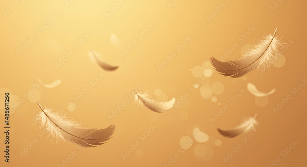 Aufkleber elegant golden feathers floating on a soft amber background perfect for design projects and branding