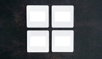 White Plastic Slide Frame Mount for slide film, transparent cutout isolated mock up template, Retro...