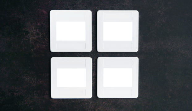 White Plastic Slide Frame Mount for slide film, transparent cutout isolated mock up template, Retro element, nostalgia, photograh, film camera in dark background