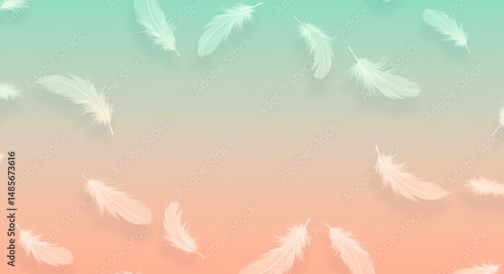 Aufkleber elegant white feathers float on a soft mint and peach gradient background perfect for design project