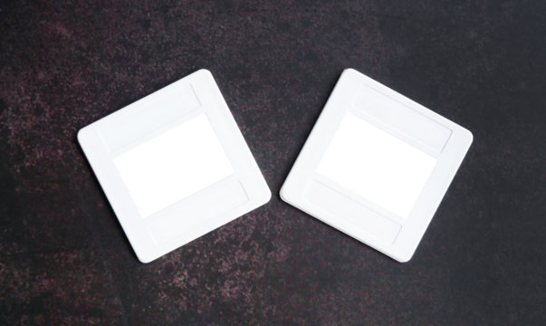 White Plastic Slide Frame Mount for slide film, transparent cutout isolated mock up template, Retro element, nostalgia, photograh, film camera in dark background