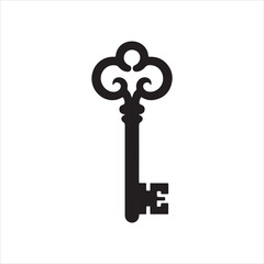 Vintage Skeleton Key Silhouette Icon Black and White Clipart