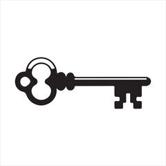 Antique Skeleton Key Vector Icon Black and White Silhouette Design