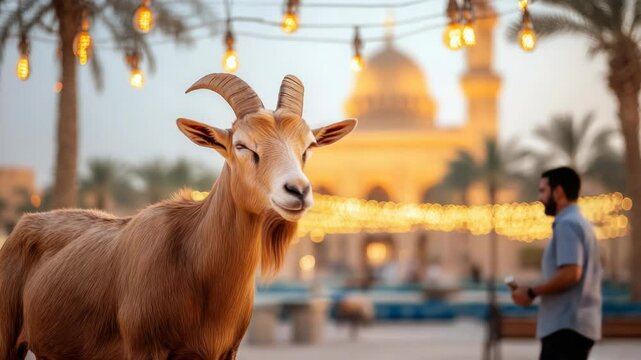 Brown goat in a festive Middle Eastern setting - Powered by Adobe