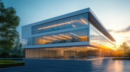 Fototapeta premium Modern Office Building at Sunset