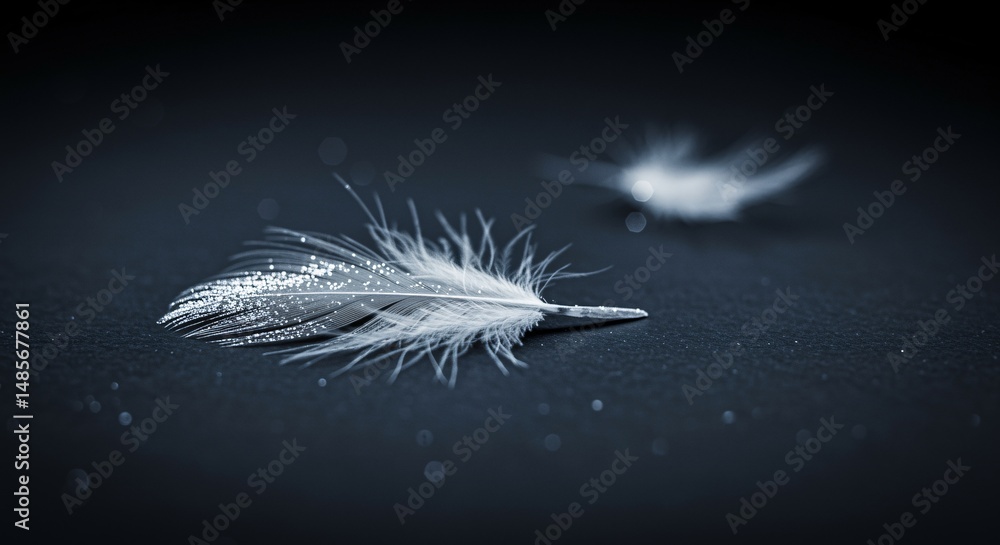 Aufkleber delicate white feathers with water droplets rest on a dark background creating a serene and ethereal
