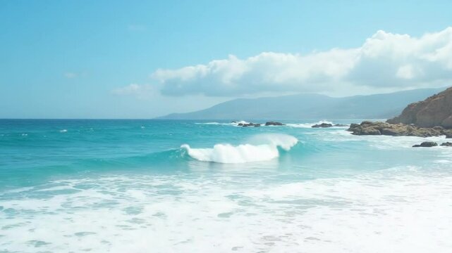 Vertical video of beach landscape, summer waves, paradise travel. South of Spain
