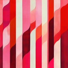 Fototapeta premium Vertical striped abstract pattern with wavy shapes in shades of red, pink, and cream conveying a dynamic and harmonious flow