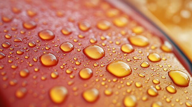 Roof of the car covered in water droplets as rain beats down during the drive 