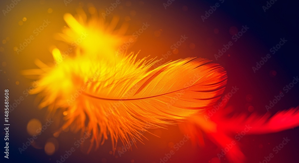Aufkleber golden and red feathers softly float against a warm, dark background creating a dreamy, artistic fea