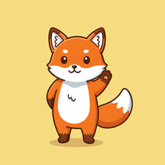 A cute, orange fox waves hello with a paw.