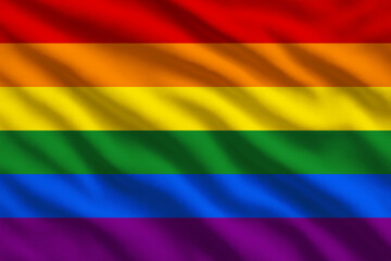 Waving rainbow flag, LGBT emblem blowing in the wind, full frame smooth fold