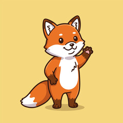 A cute, orange fox waves hello with a paw.