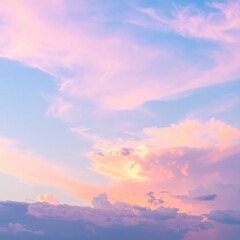 Naklejka premium A vibrant blue sky stretches overhead, dotted with fluffy white clouds that drift lazily, creating a serene and peaceful atmosphere.