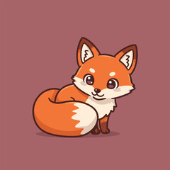 A cute, orange fox sits and looks to the right.