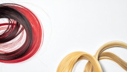 A vibrant display of two distinct hair extensions: one a deep, rich burgundy and the other a bright, sunny blonde, showcasing their unique textures.