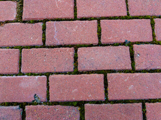 Old red pavement stone texture as background