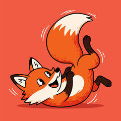 Obraz premium A cute, orange fox looks at a leaf.