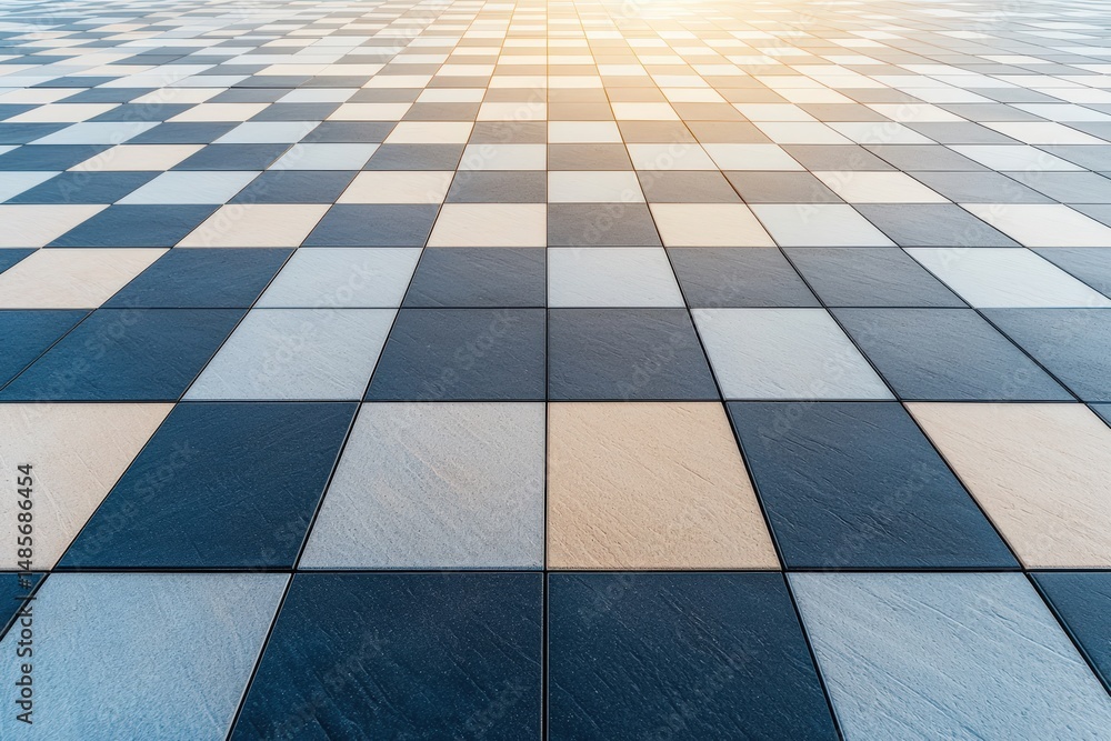 Aufkleber wide-angle shot of modern tile floor creating checkerboard pattern under sunlight