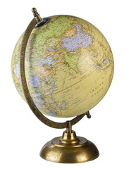 Table world Globe isolated on white background. The globes Showing from back side. The Tropical warm country papua new guinea, Indonesia, Malaysia and Australia.	
