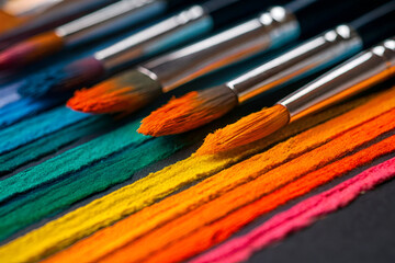 Fototapeta premium brushes and paints, make up brushes and paint palette 