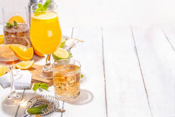 Trendy tea cocktail set, sparkling tea soda