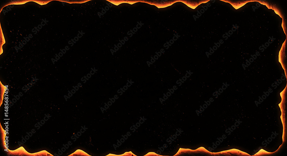 Poster abstract frame with flickering orange light border effect on dark background