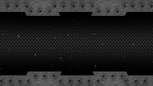 Industrial Metal Background &ndash; Tekstur baja gelap dengan pola kisi dan detail rivet, cocok untuk tema teknologi dan industri.