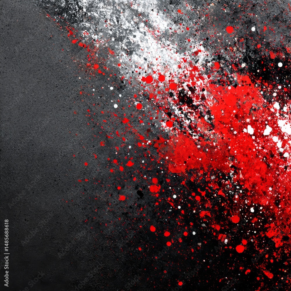 Leinwandbilder Abstract Splash: A Collision of Red, White, and Black on a Textured Gray Canvas, Creating Dynamic Visual Interest